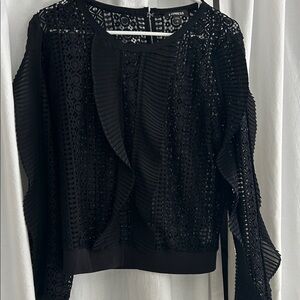 Express Black Lace Top with Ruffle Details